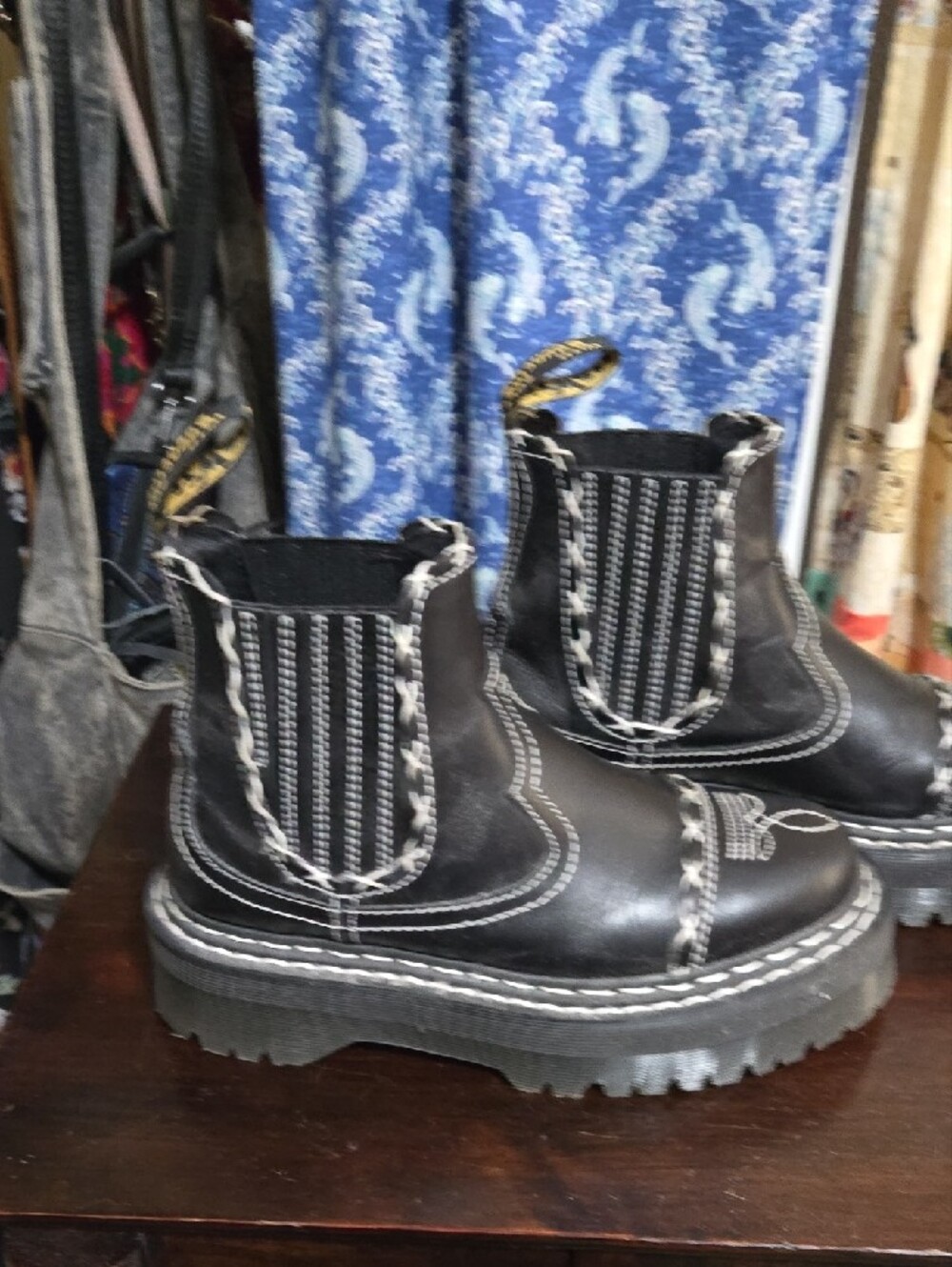 Dr Marten Black Leather Western Stitch Chelsea Boots with White Contrast - Picture 2 of 4